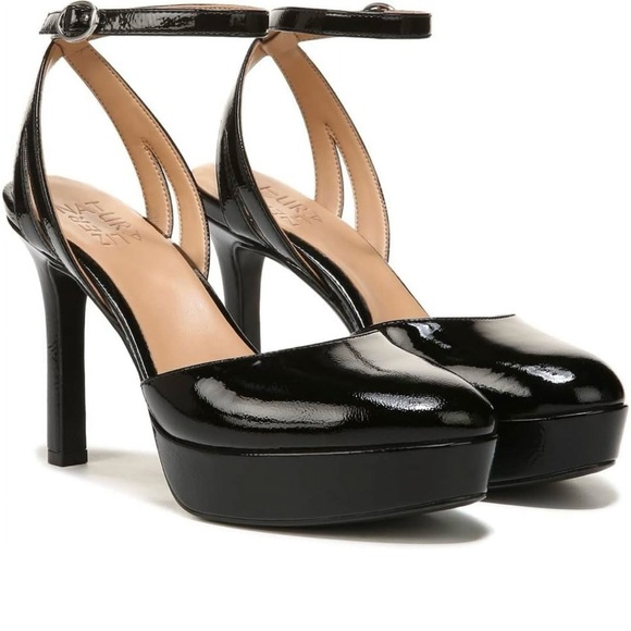 Naturalizer Clarice Black Patent Ankle Strap Heels 9 Wide - Picture 1 of 13